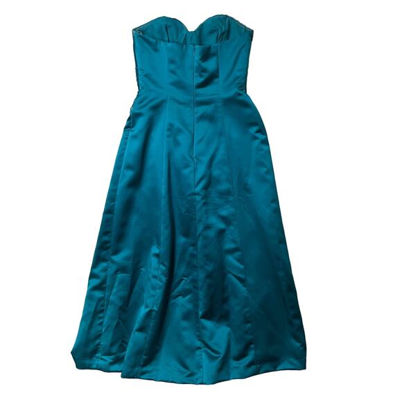 David's Bridal Satin A Line Draped Gown Beaded Neckline Strapless Turquoise - Picture 5 of 13